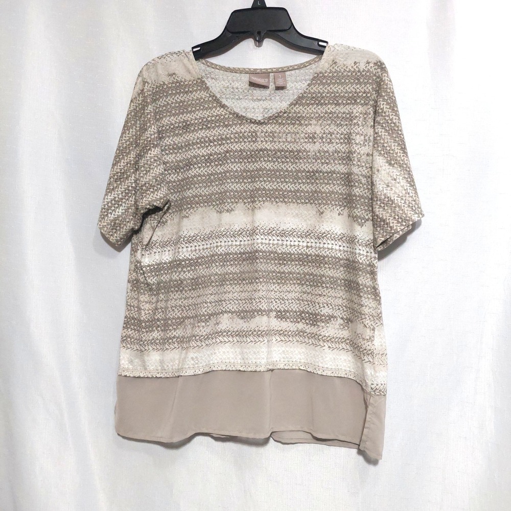 Chico's Womens 1(Med) Short Sleeve Knit Blouse Layered Hem Lightweight Popover